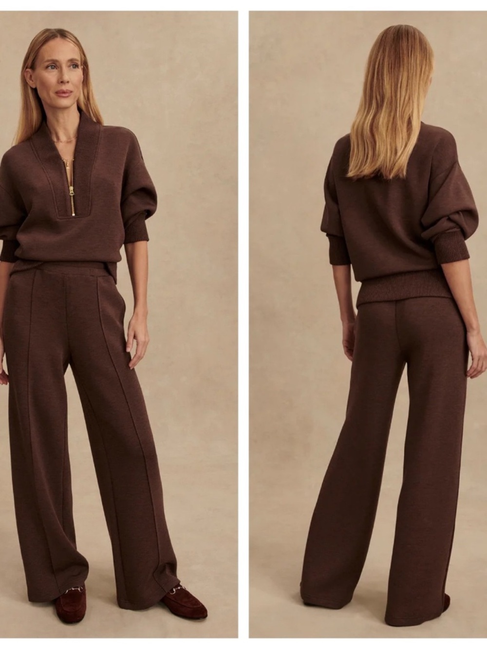 VARLEY The Wide Leg Women’s S Brown Pants Doublesoft Knit 28” Inseam Travel Soft - Picture 2 of 16